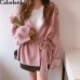 Colorfaith Women Sweater Cardigans 2019 Knitting Autumn Winter Lace Up Belt Loose Outer Wear Elegant Casual Ladies Tops SW8842