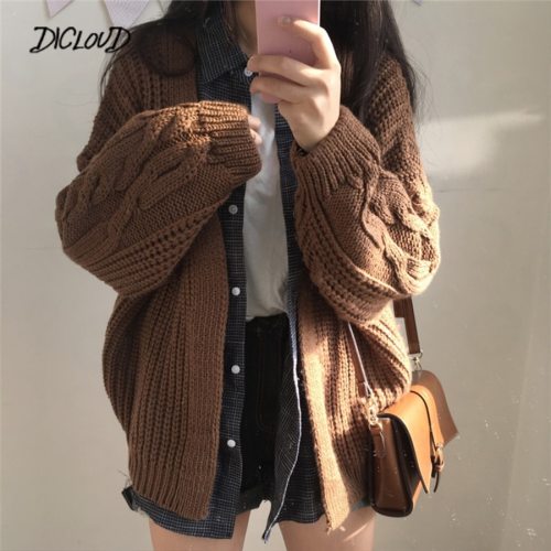 DICLOUD New Autumn Knit Sweater Women 2018 Fashion Harajuku Loose Warm Cardigan Women College Casual Long Sleeve Winter Coat