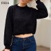 FSDA Pink Short Loose Sweater Women Black White Long Lantern Sleeve Pullover O Neck Casual Sweet Cute Office Knit Crop Sweater