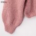 FSDA Pink Short Loose Sweater Women Black White Long Lantern Sleeve Pullover O Neck Casual Sweet Cute Office Knit Crop Sweater