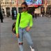 Fantoye Fluorescent Green Turtuleneck Knitted Sweater Women Autumn Winter Casual Long Sleeve Ribbed Sweater Streetwear Pullovers