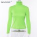 Fantoye Fluorescent Green Turtuleneck Knitted Sweater Women Autumn Winter Casual Long Sleeve Ribbed Sweater Streetwear Pullovers