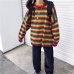 Female Korean Harajuku Hong Kong-flavored Loose Striped Sweater Women's Sweaters Japanese Kawaii Ulzzang Clothing For Women