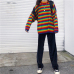 Female Korean Harajuku Hong Kong-flavored Loose Striped Sweater Women's Sweaters Japanese Kawaii Ulzzang Clothing For Women