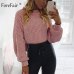 Forefair Casual Turtleneck Sweater Woman Winter Knitting Pullovers Lantern Sleeve Short Black White Knitted Solid Jumper Women