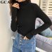 GCAROL New Arrival Fall Winter Women Turtleneck Basic Tops Slim Full Sleeve Shirt Stretch Vintage Render Unlined Upper Garment