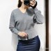 GIGOGOU Double V-Neck Autumn Winter Women Sweater Lurex Glitter Knitted Jumper Top Flare Sleeves Casual Female Pullover Sweater