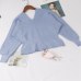 GIGOGOU Double V-Neck Autumn Winter Women Sweater Lurex Glitter Knitted Jumper Top Flare Sleeves Casual Female Pullover Sweater