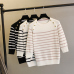 GIGOGOU Women Pullover Sweater 2019 Spring Autumn Half Sleeve Pullovers Button Decorate Striped Knitted Sweaters Female Tops