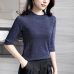 GIGOGOU Women Pullover Sweater Lurex Glitter Knitted Pull Over Tops Spring Autumn Half Sleeve Elasticity Crewneck Female Jumper