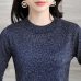 GIGOGOU Women Pullover Sweater Lurex Glitter Knitted Pull Over Tops Spring Autumn Half Sleeve Elasticity Crewneck Female Jumper