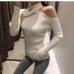 Gkfnmt Sexy off shoulder knitted sweater Women elegant solid skinny slim pullover and sweater 2018 Autumn winter jumpers Pink