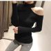 Gkfnmt Sexy off shoulder knitted sweater Women elegant solid skinny slim pullover and sweater 2018 Autumn winter jumpers Pink