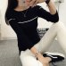 HAO HE SHEN Insert 2019 new spring autumn knit female Korean striped shirt collar sweater slim black and white female