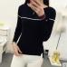 HAO HE SHEN Insert 2019 new spring autumn knit female Korean striped shirt collar sweater slim black and white female