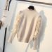 HLBCBG Ruffled Collar Knitted Women Sweater Spring Autumn Loose Jumper Fashion Flowers Sleeves Sweater and Pullover Femme Pull