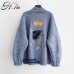 HSA 2018 Autumn Winter Women Sweater Cardigans Cartoon Embroidery Cardigans Poncho Single Breasted Knit Sweater Harajuku out Top