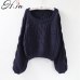 H.SA Roupas femininas Women Pull Sweaters 2018 New Yellow Sweater Jumpers Candy Color Harajuku Chic Short Sweater Twisted Pull