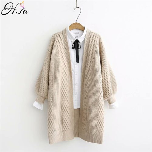 H.SA Spring Sweater Cardigans Women 2019 V neck Lantern Sleeve Open Stitch Loose Sweater Jacket Cheap Clothes Female Knit Coat