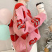 H.SA Women Oversized Sweater and Pullovers Oneck Sweet Heart Letters Printed Pull Jumpers Long SLeeve Pink Streetwear Knit Tops