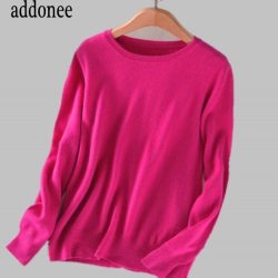 High Quality Pure Colors Spring Autumn Winter European Style Women Fashion Pullovers Knitted Cashmere Wool Sweater Lady Big Size