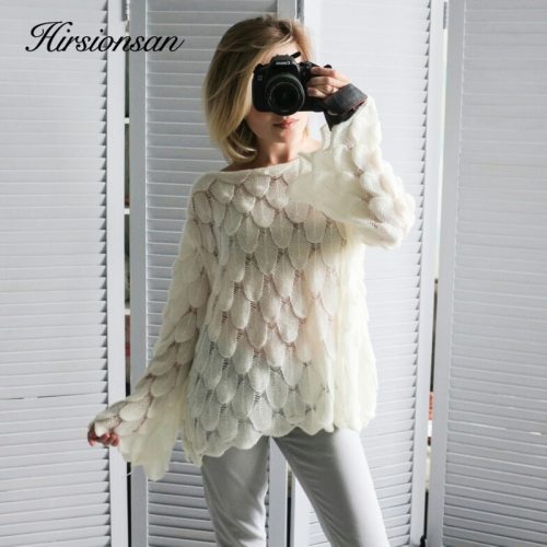 Hirsionsan Elegant Sweater Women 2019 Casual Fashion Loose Women Sweaters and Pullovers Cute 3D Pink White Jumper Sueter Mujer