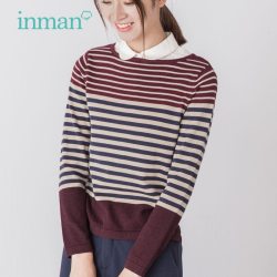 INMAN Women 2019 Spring Autumn NEW All-match  Casual O-Neck Striped Pullover Sweater Long Sleeve Autumn Knitting Tops