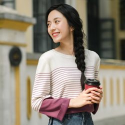 INMAN Women Autumn Clothes Loose Striped Pullovers Women Thin Knit Pullover Sweaters Tops