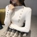 INS autumn Fashion Button Turtleneck Sweater shirts Women Solid Knitted Pullover ldies Slim Soft Jumper Sweater Female Knit Tops