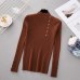 INS autumn Fashion Button Turtleneck Sweater shirts Women Solid Knitted Pullover ldies Slim Soft Jumper Sweater Female Knit Tops