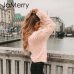 JaMerry Vintage pink hairball autumn winter sweaters ladies Long sleeve casual pullover 2019 Fashion chic loose knitted jumper