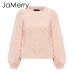 JaMerry Vintage pink hairball autumn winter sweaters ladies Long sleeve casual pullover 2019 Fashion chic loose knitted jumper