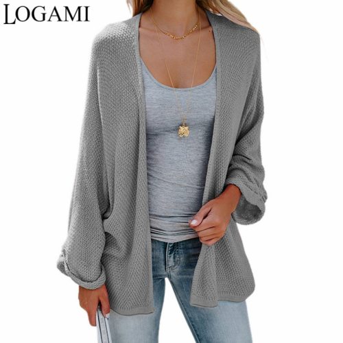 LOGAMI Bat Sleeve Casual Cardigan Women Sweaters Fashion Autumn 2018 Woman Loose Coat Knitted Cardigans Long