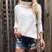 LOSSKY Long Sleeve Autumn Winter Sweater Women White Knitted Sweaters Pullover Jumper Fashion 2018 Turtleneck Sweater Female