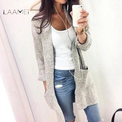 Laamei 2018 Autumn Winter Fashion Women Long Sleeve Loose Knitting Cardigan Sweater Women Knitted Female Cardigan Pull Femme