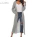 Laamei New European Women Autumn Split Slim Cardigan Long Sleeve Loose Asymmetric Batwing Pocket Thicken Cardigan Women Sweaters