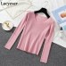 Lucyever Autumn Sweater Women Pullover Elastic Knitted Jumper Long Sleeve V-neck Winter Basic Female Top Knitwear Sueter Mujer