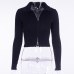 NCLAGEN 2019 New Women Autumn Ribbed Zipper Sweaters Navel Bare Crop Tops Cardigan Long Sleeve Turn Down Collar Mujer Sweater