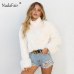 Nadafair White Plush Winter Turtleneck Sweater Women Autumn Long Sleeve Faux Fur Warm Loose Casual Oversized Sweater Pull Femme