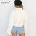 Nadafair White Plush Winter Turtleneck Sweater Women Autumn Long Sleeve Faux Fur Warm Loose Casual Oversized Sweater Pull Femme