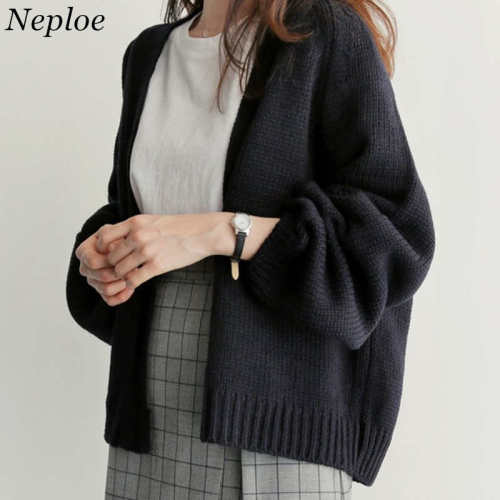 Neploe Sweater Cardigan Women's 2019 New Korean Loose Sweater Women Coat Solid Knitting Outwear Female Casual Open Stitch 36530