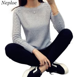 Neploe Women O neck Pullover Sweater 2019 Autumn Winter Korean New Solid Basic Knitted Sweater Female Fashion Wild Knitwear66205