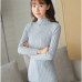 New 2019 spring women ladies wide stripe slim fitting knitted turtleneck thin sweater top femme korean pullover casual clothes