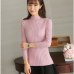 New 2019 spring women ladies wide stripe slim fitting knitted turtleneck thin sweater top femme korean pullover casual clothes