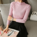 New 2019 spring women ladies wide stripe slim fitting knitted turtleneck thin sweater top femme korean pullover casual clothes