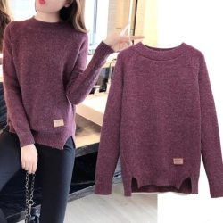 New Autumn Winter Fashionable Round Neck Pullover Sweater Female Loose Short Casual Sweater Warm Long sleeve Knitted Sweater 372