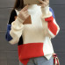 New Autumn Winter Sweater Contrast Color Pullover Jumper 2017 Long Sleeve Half Turtleneck Knitted Tops Woman Pull Femme