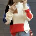 New Autumn Winter Sweater Contrast Color Pullover Jumper 2017 Long Sleeve Half Turtleneck Knitted Tops Woman Pull Femme