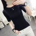 OHCLOTHINGnew style2019 half sleeve cotton Crewneck sweater female sleeve head sleeve shirt five solid tight sweater thin repair