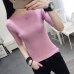 OHCLOTHINGnew style2019 half sleeve cotton Crewneck sweater female sleeve head sleeve shirt five solid tight sweater thin repair